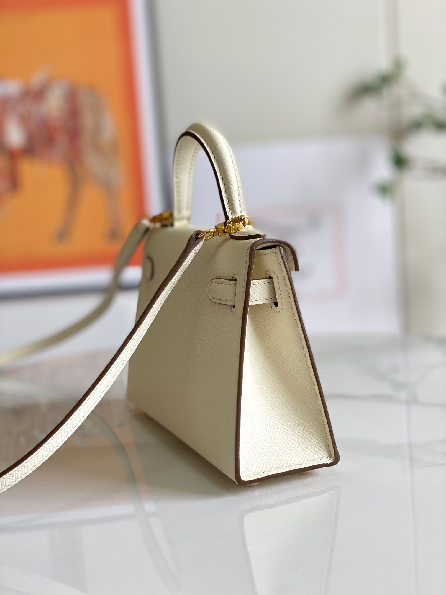 HM MINI KELLY 19CM CREAM EPSOM GOLD HARDWARE