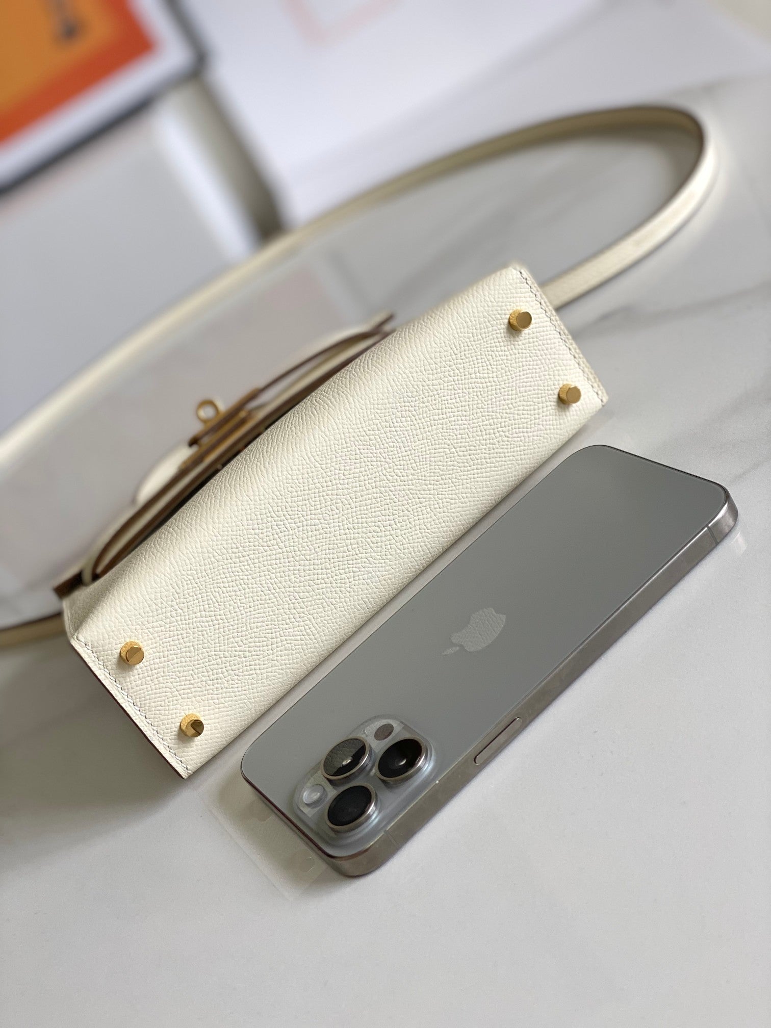 HM ミニ ケリー 19cm クリーム エプソム ゴールド金具
