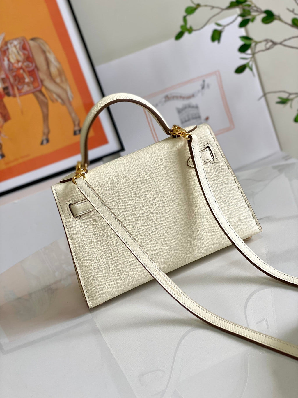 HM MINI KELLY 19CM CREAM EPSOM GOLD HARDWARE