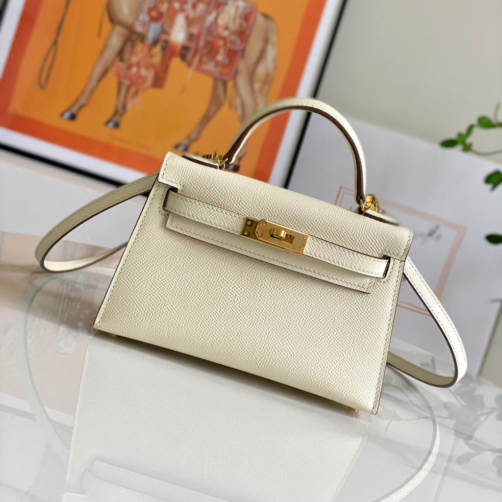 HM MINI KELLY 19CM CREAM EPSOM GOLD HARDWARE