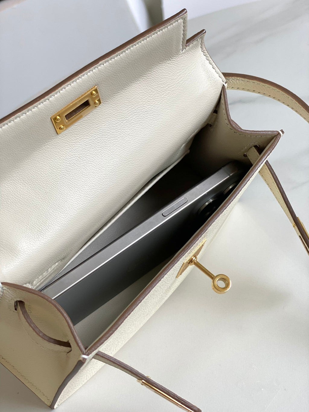 HM MINI KELLY 19CM CREAM EPSOM GOLD HARDWARE