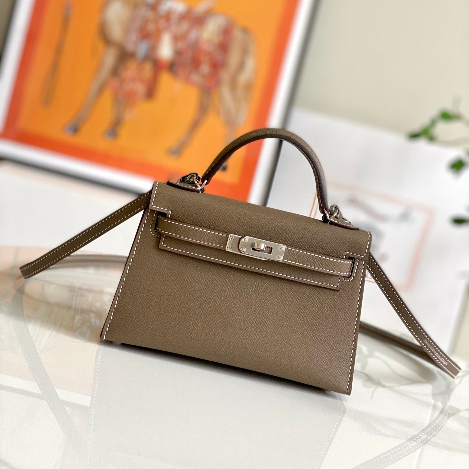 HM MINI KELLY 19CM GRIS ÉLÉPHANT EPSOM QUINCAILLERIE ARGENTÉE