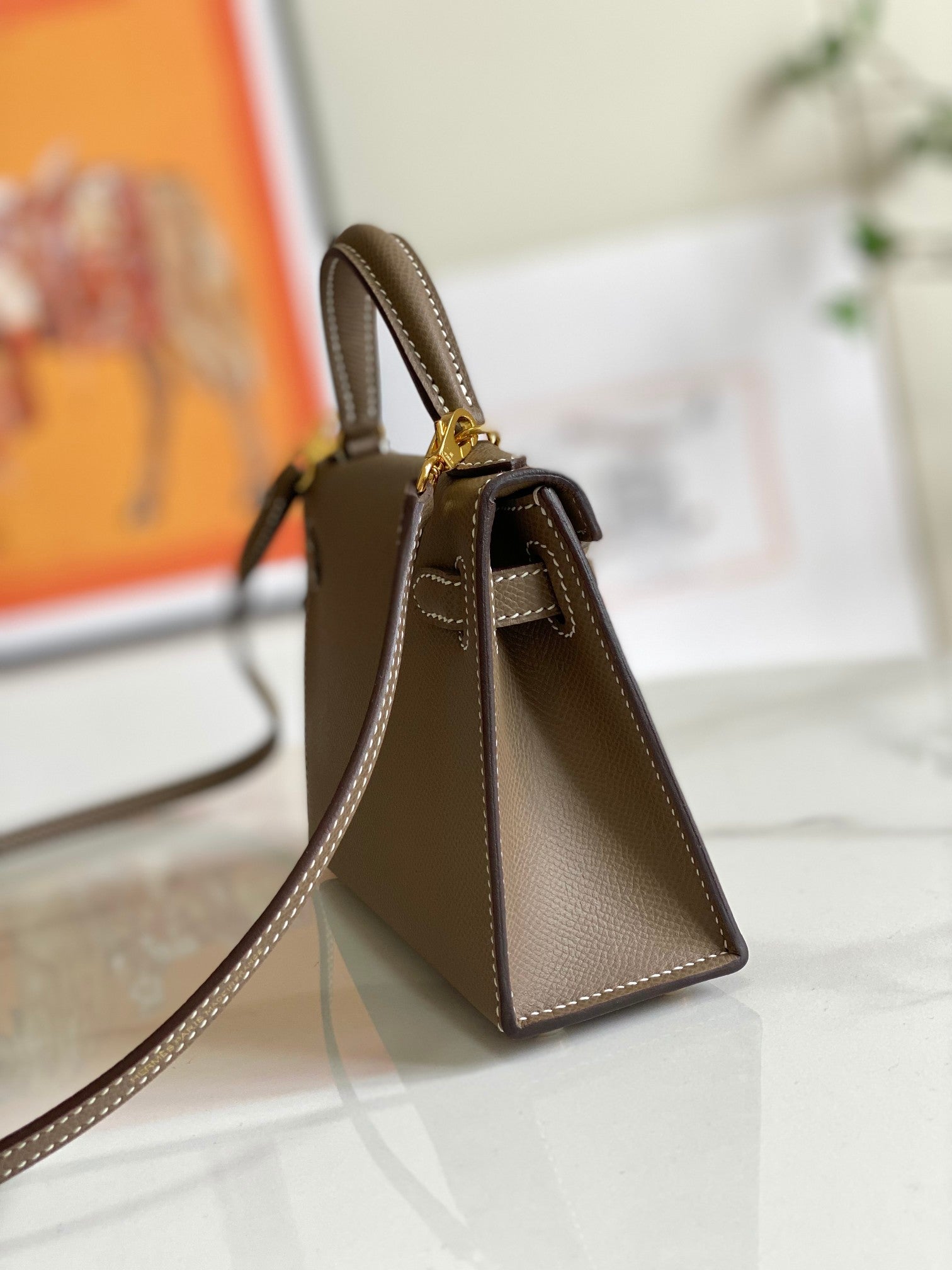 HM MINI KELLY 19CM GRIS ÉLÉPHANT EPSOM QUINCAILLERIE OR