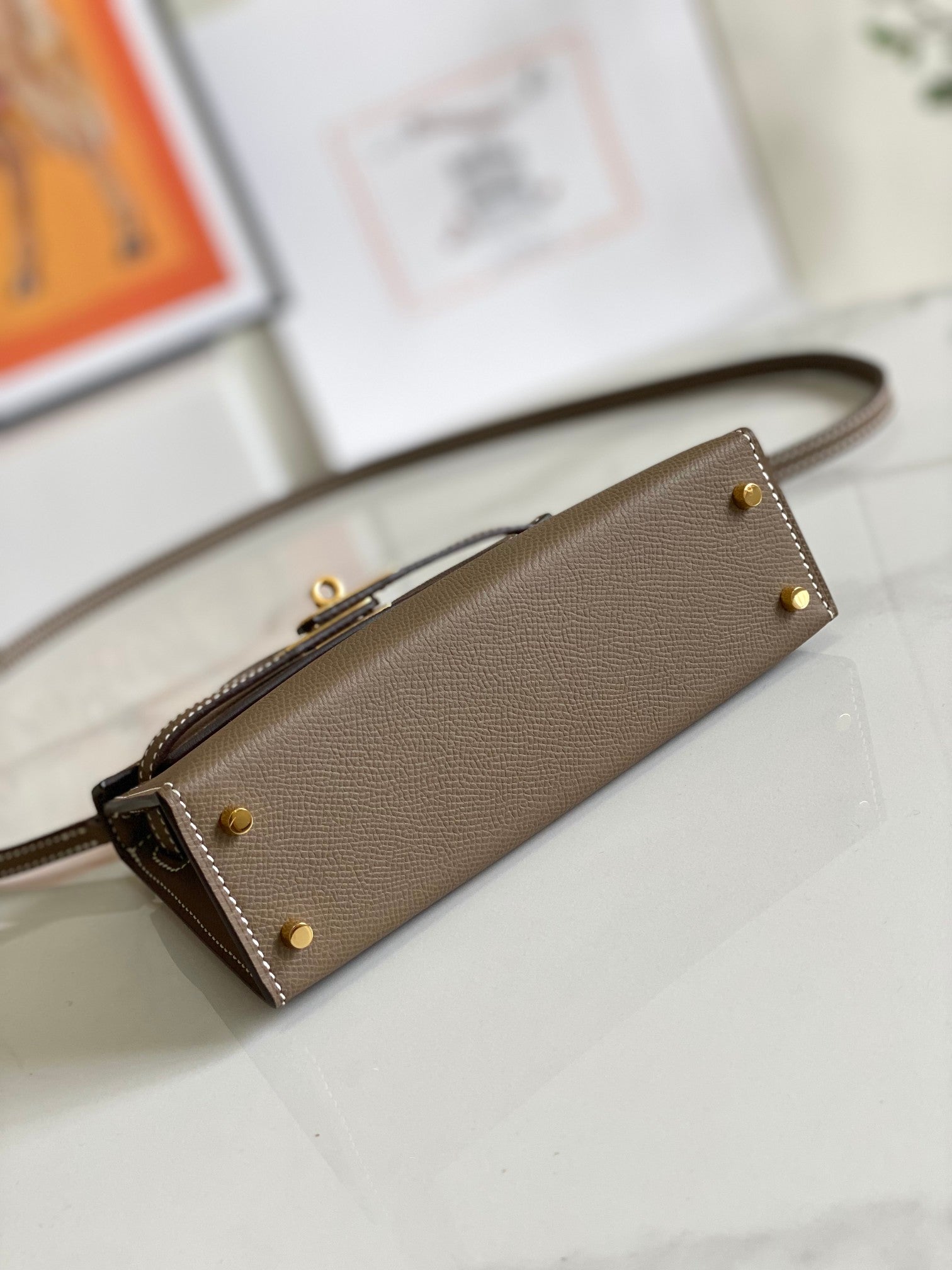 HM MINI KELLY 19CM GRIS ÉLÉPHANT EPSOM QUINCAILLERIE OR