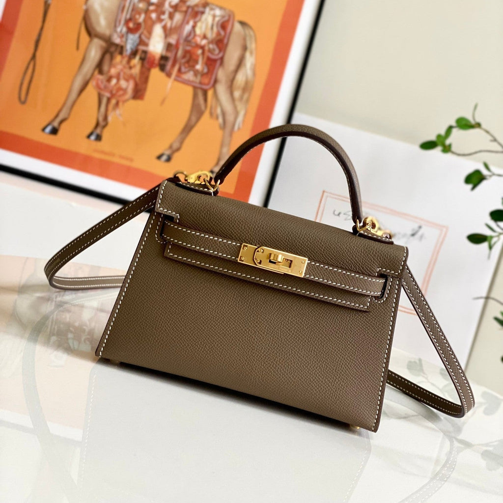 HM MINI KELLY 19CM GRIS ÉLÉPHANT EPSOM QUINCAILLERIE OR