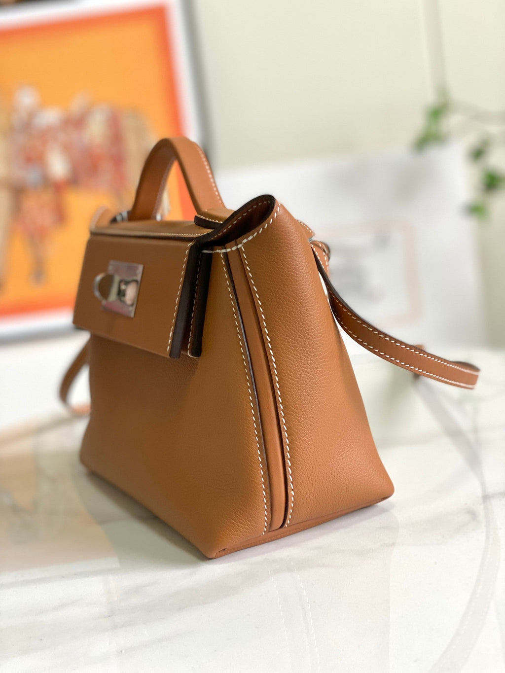 MINI SAC HM 24/24 21 CM CUIR EVERCOLOR DORÉ QUINCAILLERIE ARGENTÉE