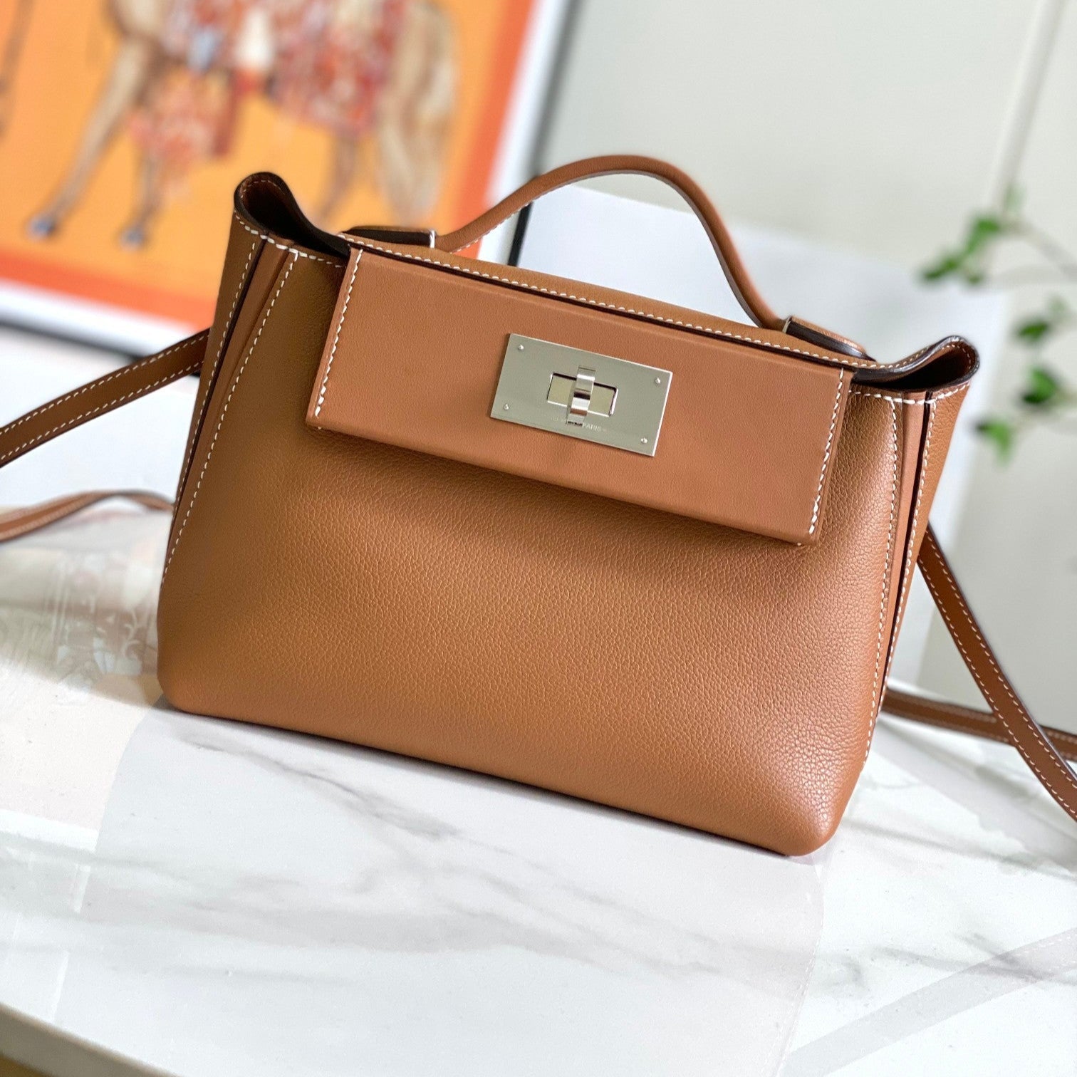 MINI SAC HM 24/24 21 CM CUIR EVERCOLOR DORÉ QUINCAILLERIE ARGENTÉE