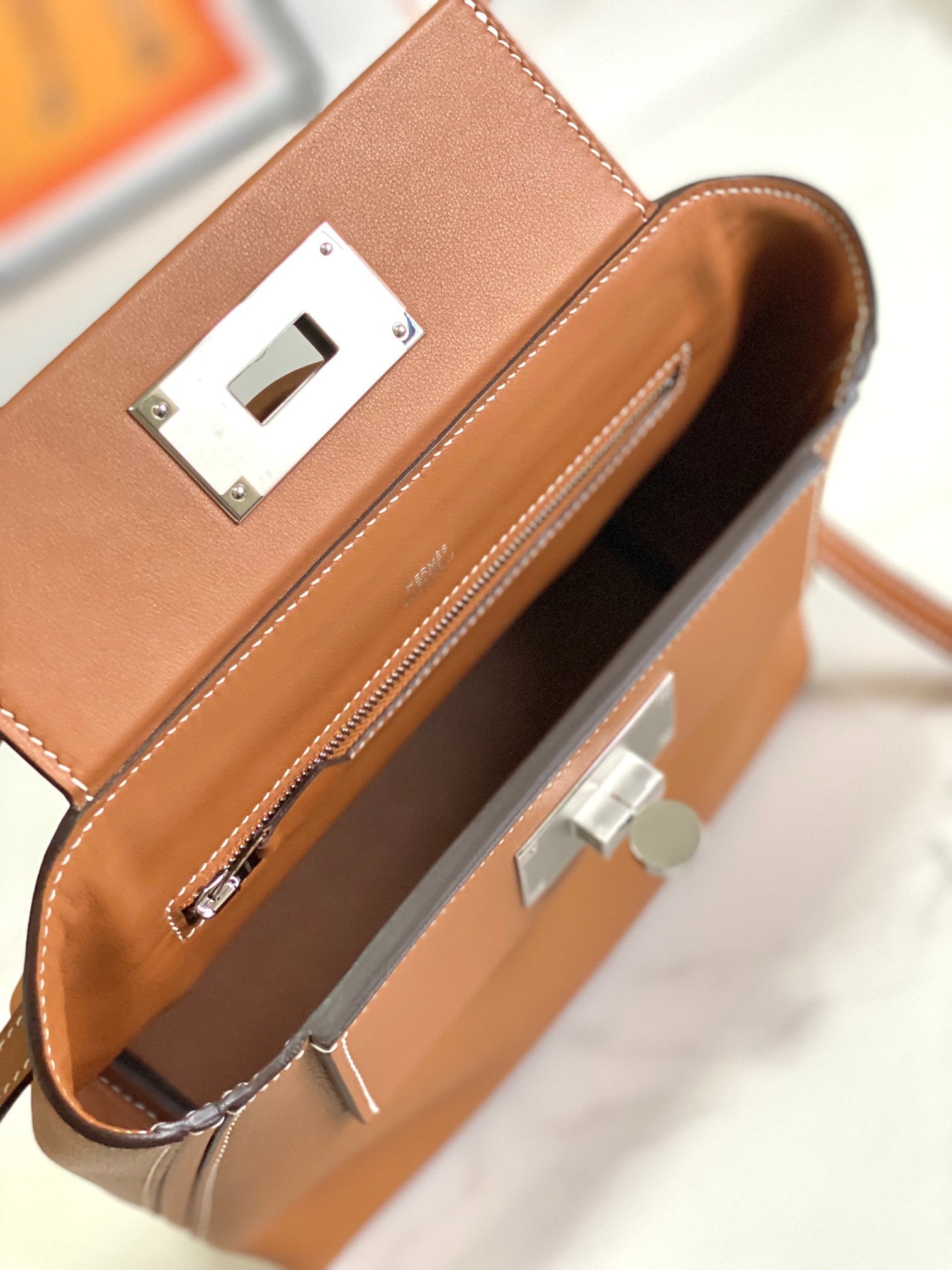 MINI SAC HM 24/24 21 CM CUIR EVERCOLOR DORÉ QUINCAILLERIE ARGENTÉE