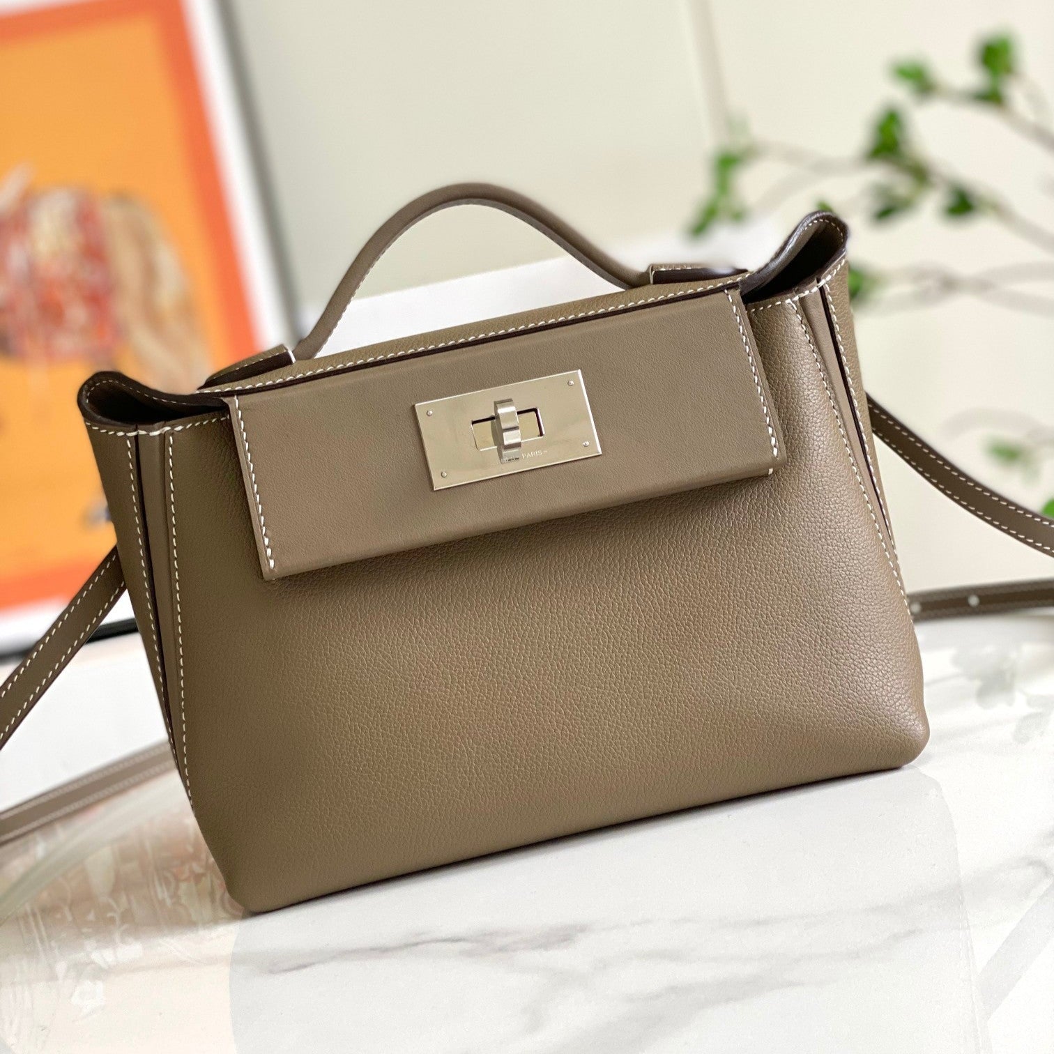 MINI SAC HM 24/24 21 CM ÉTOUFFÉ CUIR EVERCOLOR QUINCAILLERIE ARGENTÉE