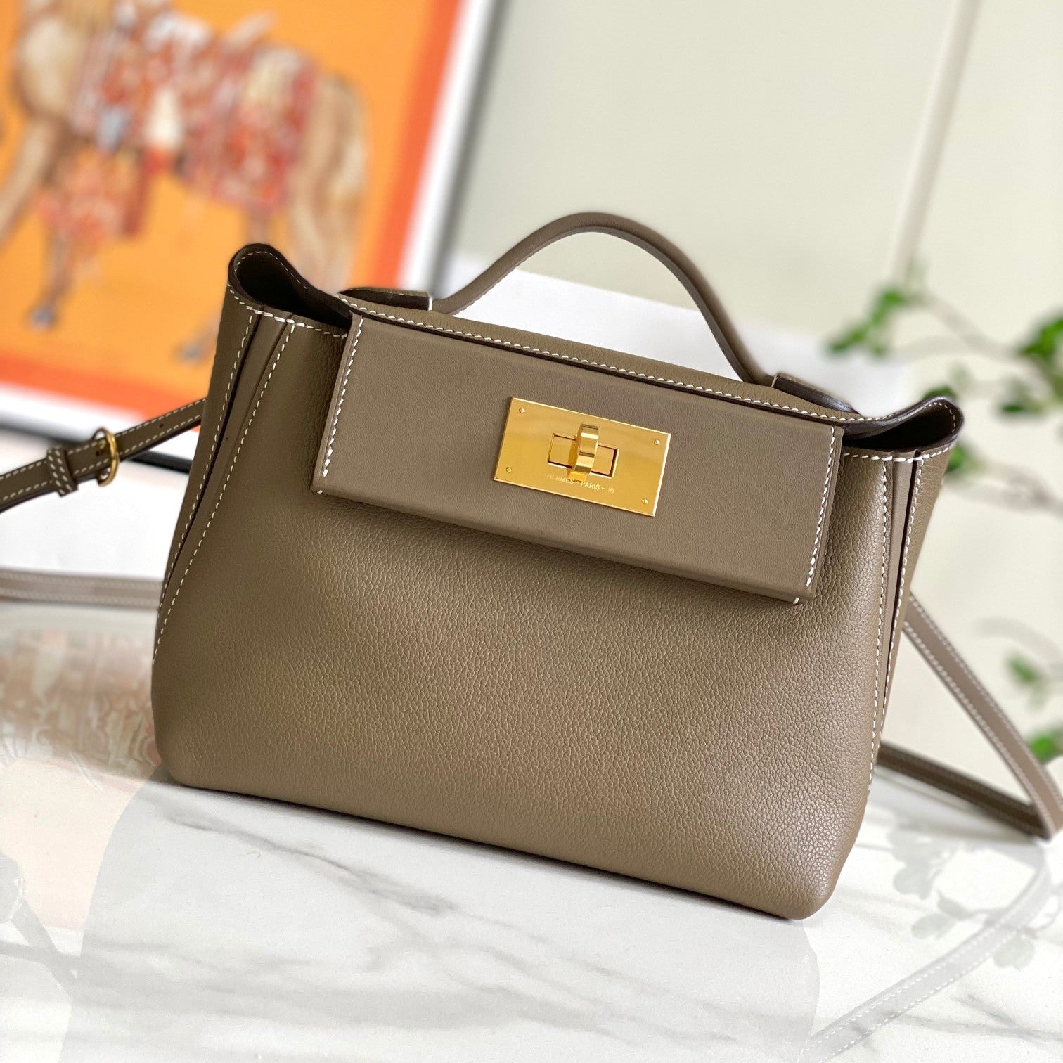 MINI SAC HM 24/24 21 CM ÉTOUFFÉ CUIR EVERCOLOR QUINCAILLERIE DORÉ