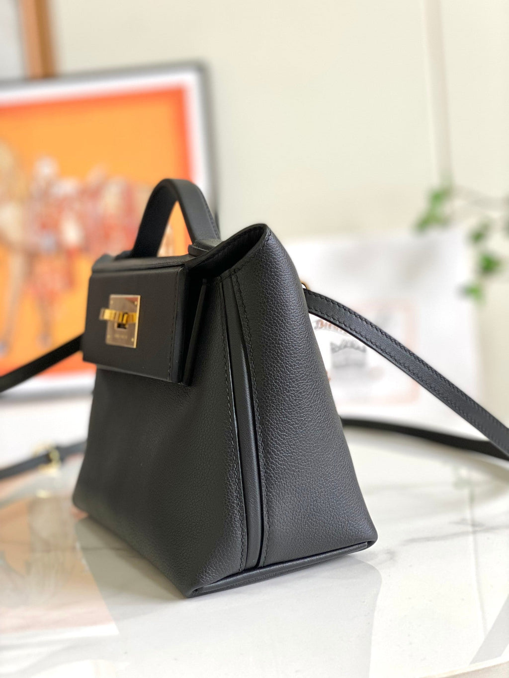 MINI SAC HM 24/24 21 CM CUIR NOIR EVERCOLOR QUINCAILLERIE DORÉ