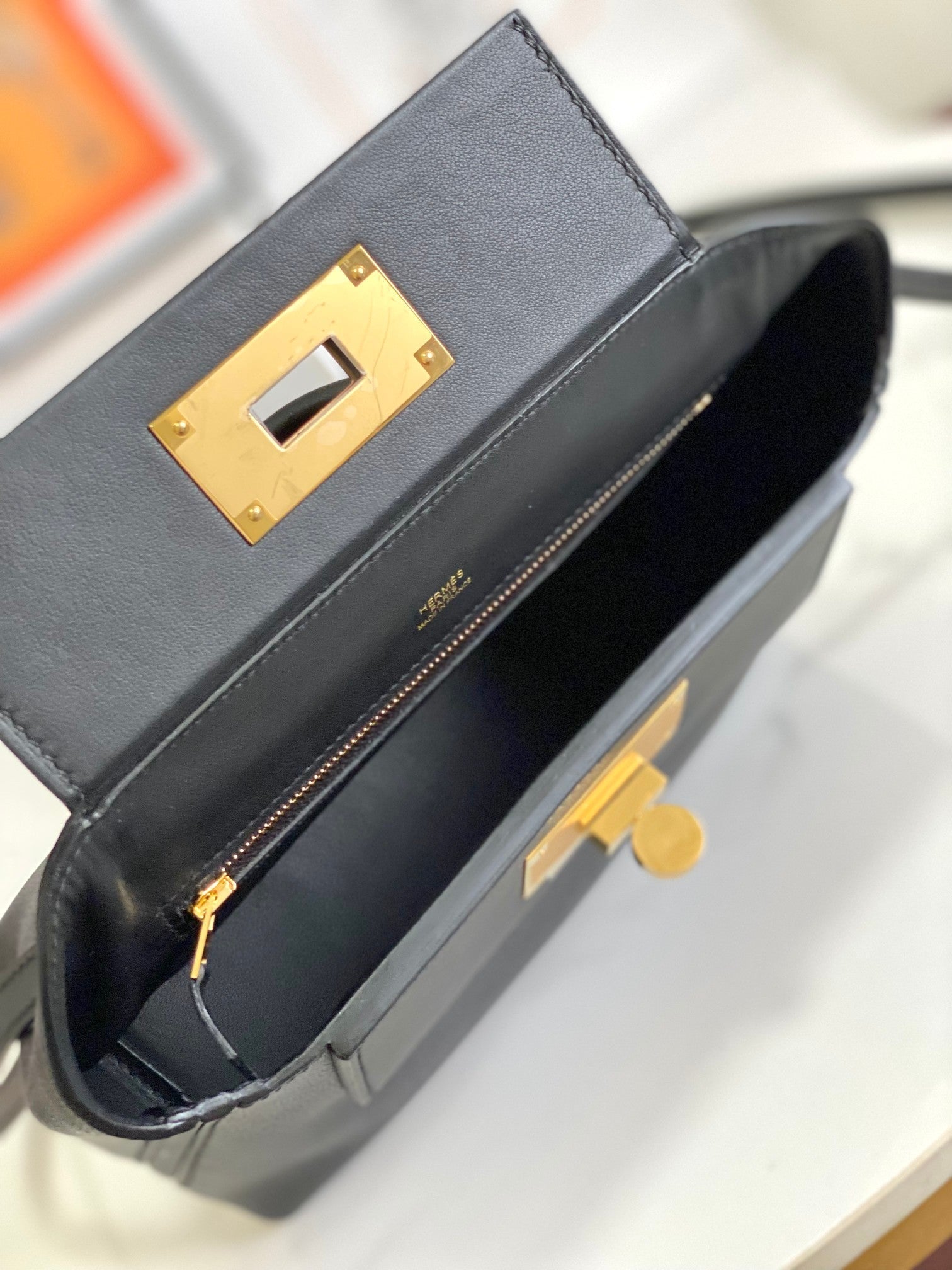 MINI SAC HM 24/24 21 CM CUIR NOIR EVERCOLOR QUINCAILLERIE DORÉ