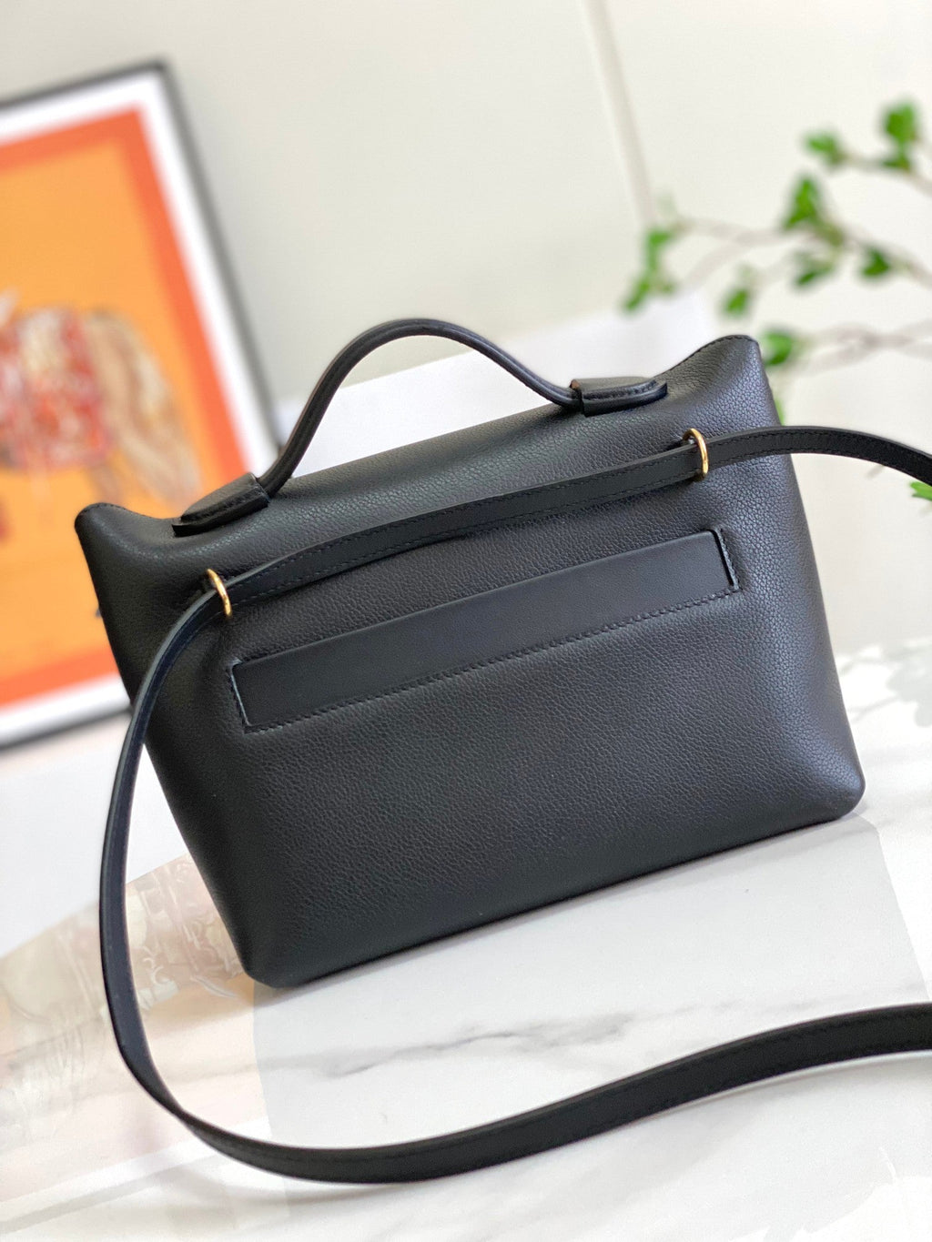 MINI SAC HM 24/24 21 CM CUIR NOIR EVERCOLOR QUINCAILLERIE DORÉ