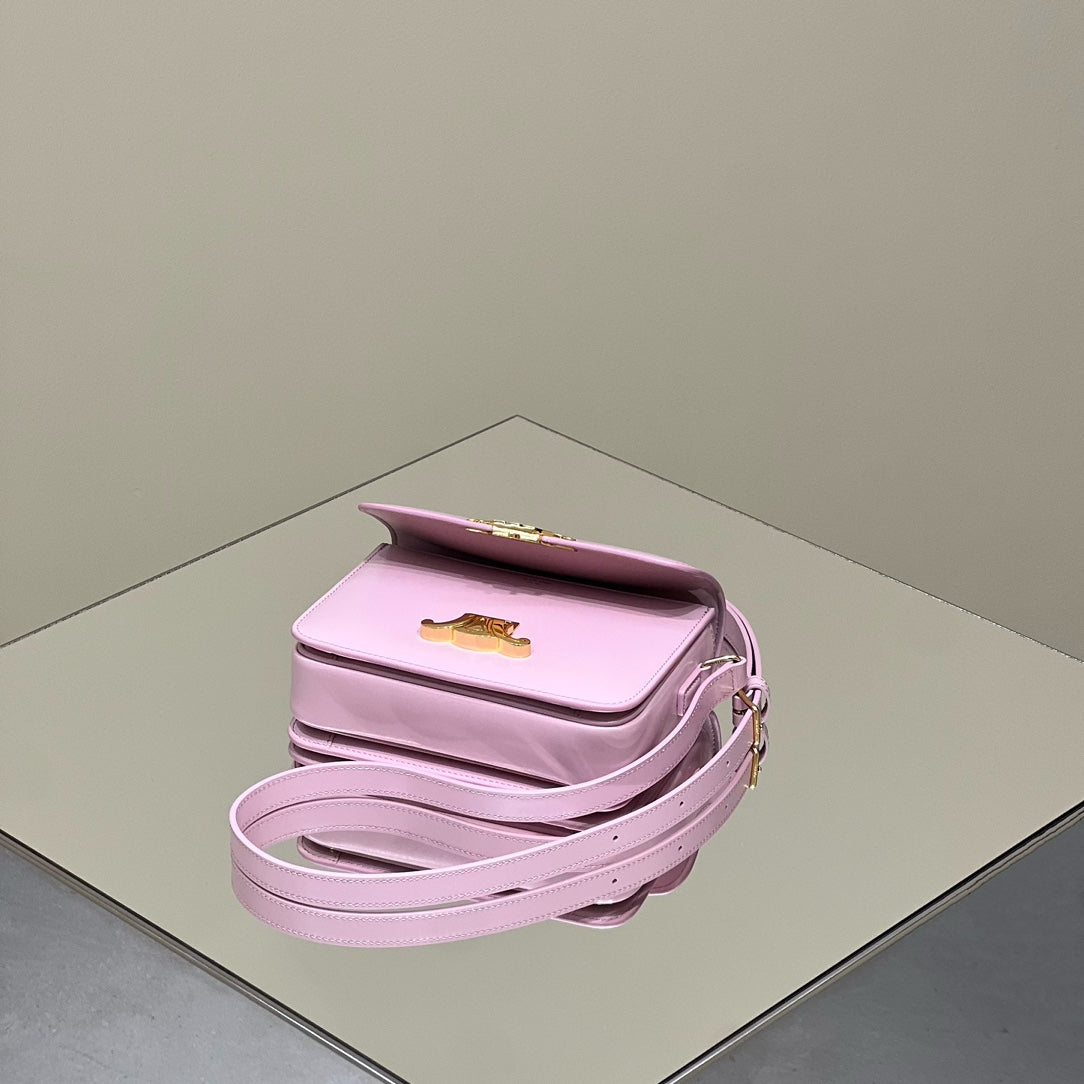 MINI CLAUDE 22 CUIR DE VEAU BRILLANT ROSE CLAIR