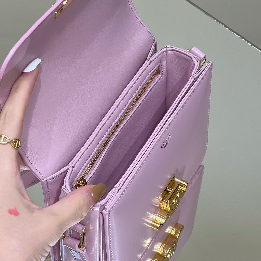 MINI CLAUDE 22 CUIR DE VEAU BRILLANT ROSE CLAIR