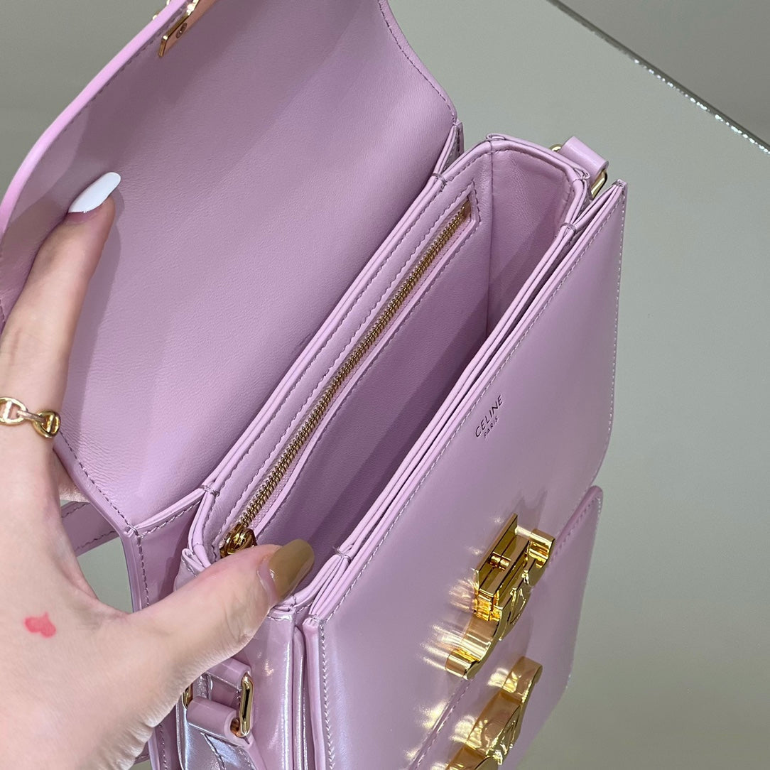 MINI CLAUDE 22 CUIR DE VEAU BRILLANT ROSE CLAIR