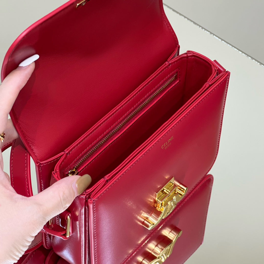 MINI CLAUDE 22 CUIR DE VEAU BRILLANT ROUGE CERISE
