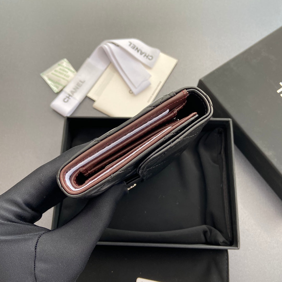 CC WALLET 15CM BLACK LAMBSKIN SILVER HARDWARE
