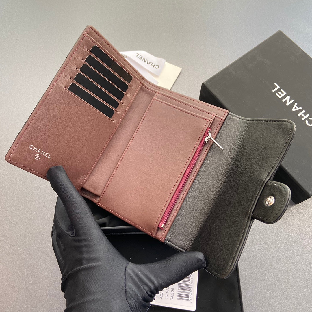 CC WALLET 15CM BLACK LAMBSKIN SILVER HARDWARE
