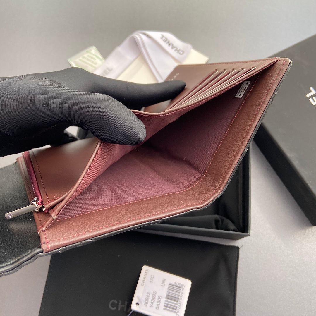CC WALLET 15CM BLACK LAMBSKIN SILVER HARDWARE