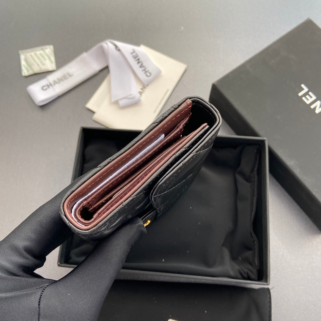 CC WALLET 15CM BLACK LAMBSKIN GOLD HARDWARE