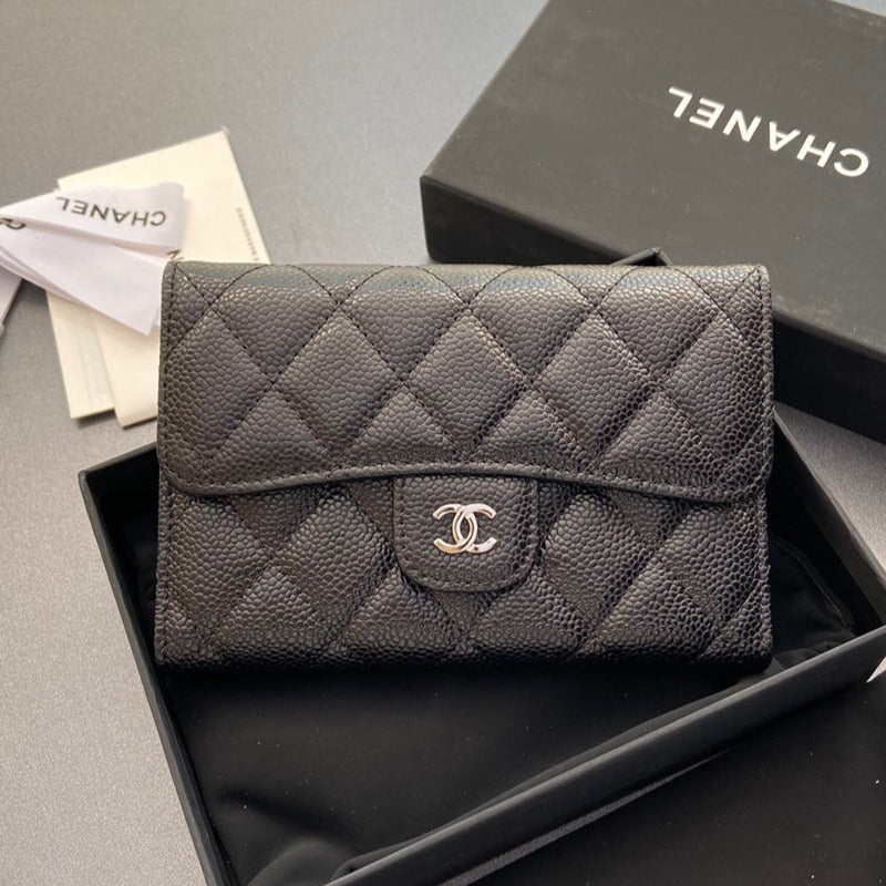 CC WALLET 15CM BLACK CAVIAR SILVER HARDWARE