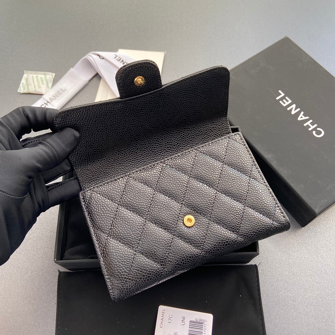 CC WALLET 15CM BLACK CAVIAR GOLD HARDWARE