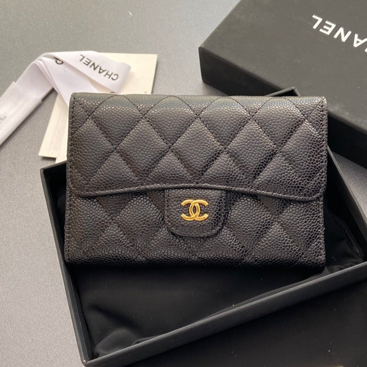 CC WALLET 15CM BLACK CAVIAR GOLD HARDWARE