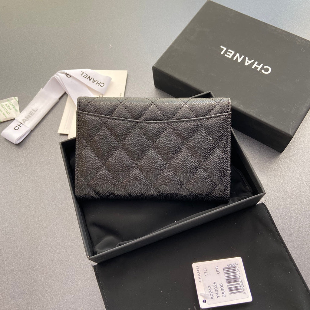CC WALLET 15CM BLACK CAVIAR GOLD HARDWARE