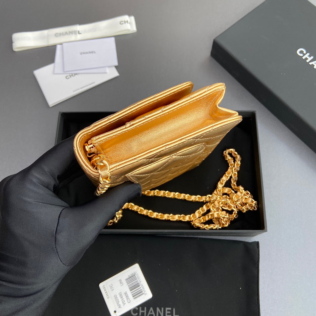 CC WOC 20CM CUIR DE VEAU MÉTALLISÉ DORÉ QUINCAILLERIE DORÉ