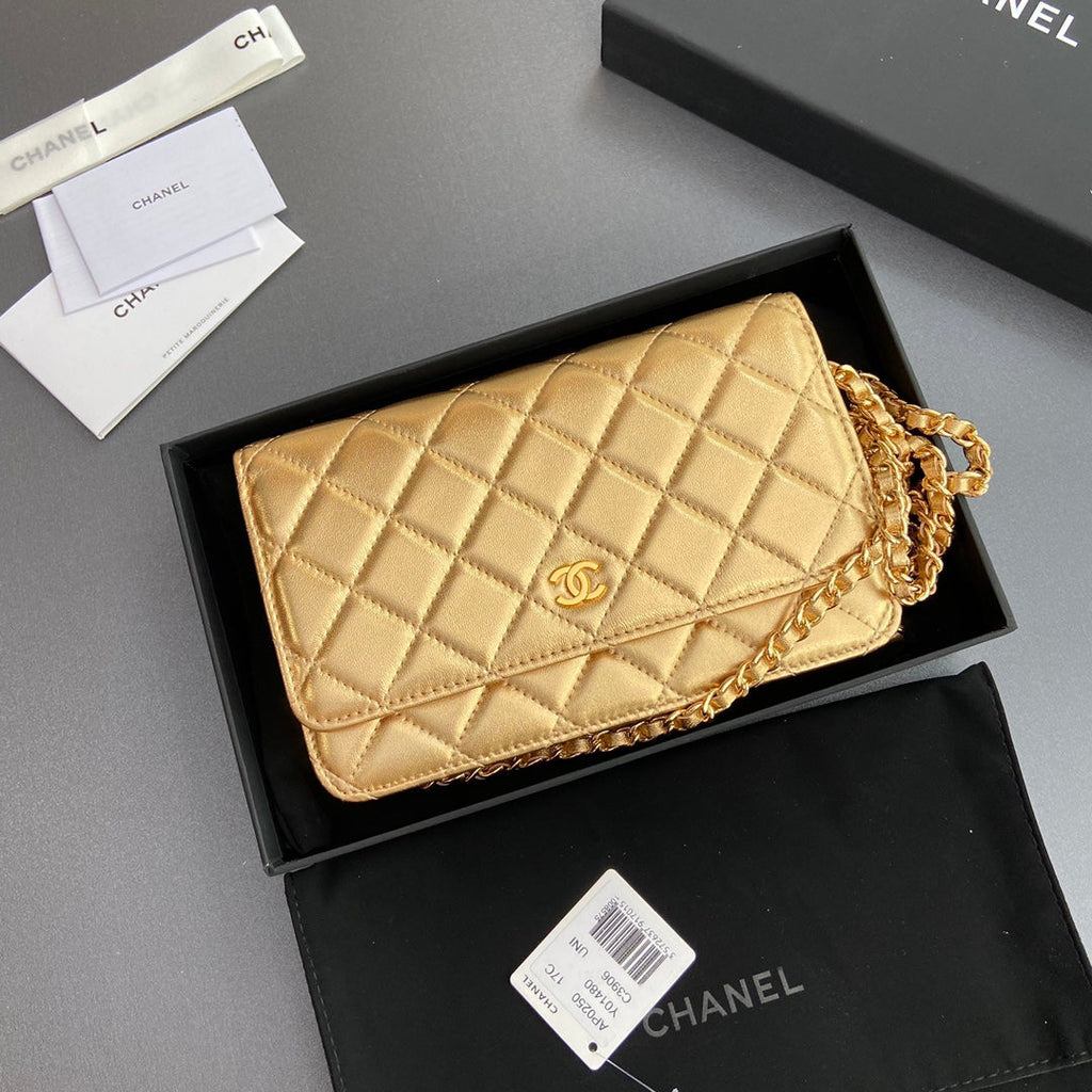 CC WOC 20CM GOLD METALIC CALFSKIN GOLD HARDWARE