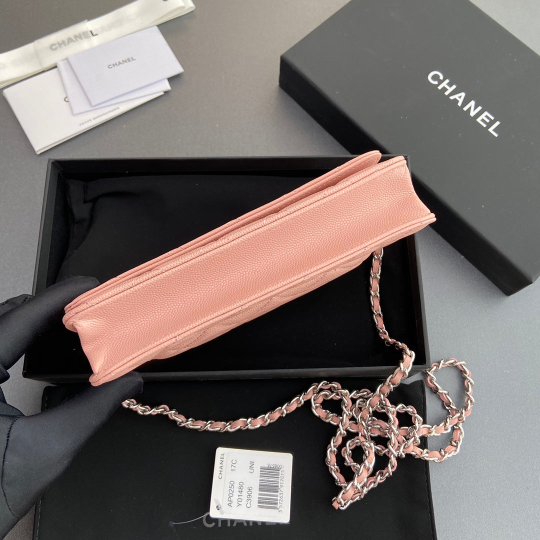 CC WOC 20CM PINK GRAINED CALFSKIN SILVER HARDWARE