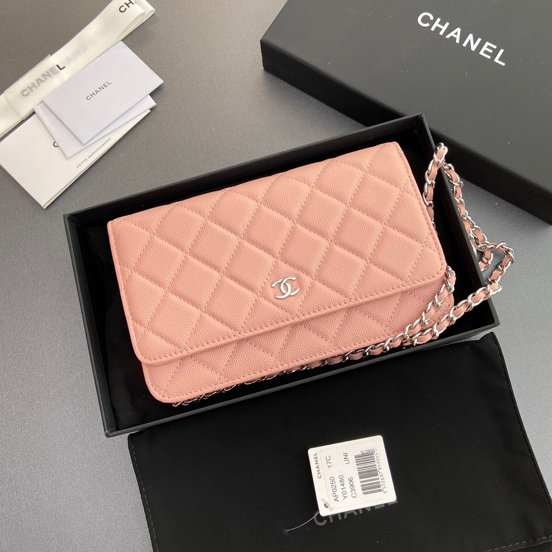 CC WOC 20CM CUIR DE VEAU GRAINÉ ROSE QUINCAILLERIE ARGENTÉE
