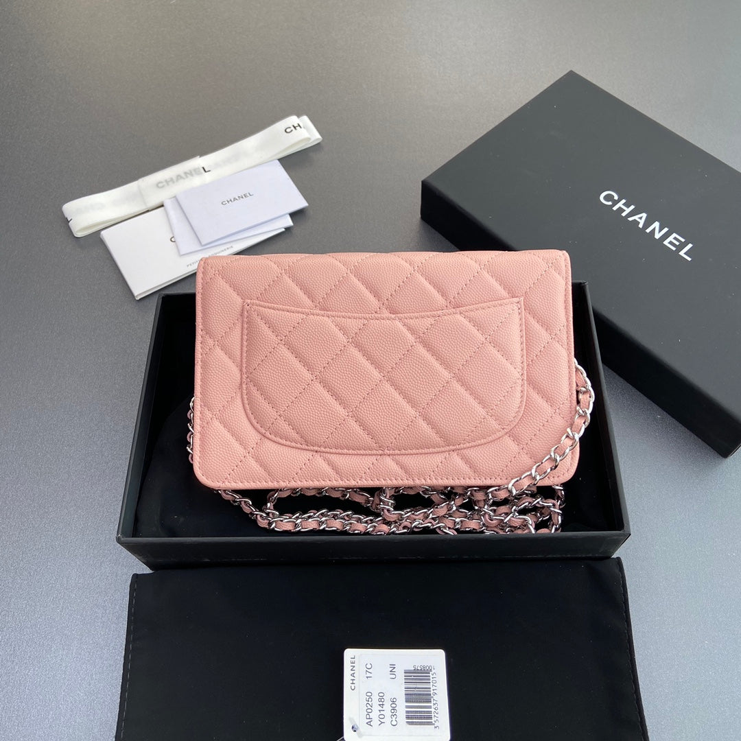 CC WOC 20CM CUIR DE VEAU GRAINÉ ROSE QUINCAILLERIE ARGENTÉE