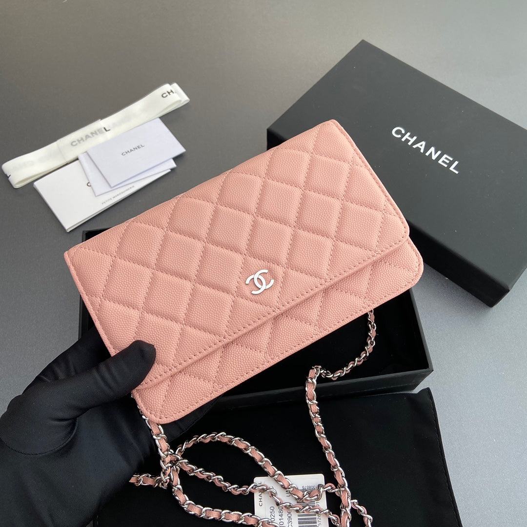 CC WOC 20CM CUIR DE VEAU GRAINÉ ROSE QUINCAILLERIE ARGENTÉE