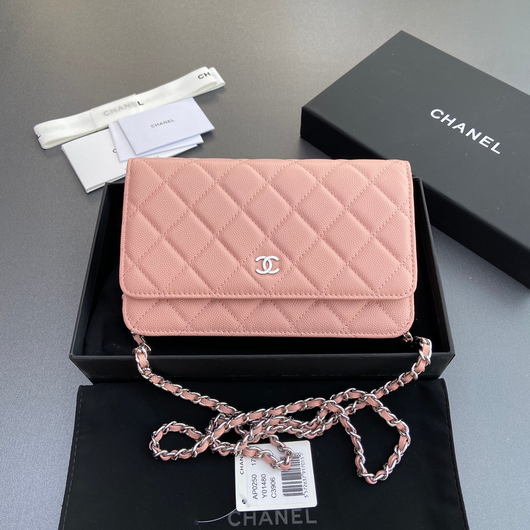 CC WOC 20CM CUIR DE VEAU GRAINÉ ROSE QUINCAILLERIE ARGENTÉE
