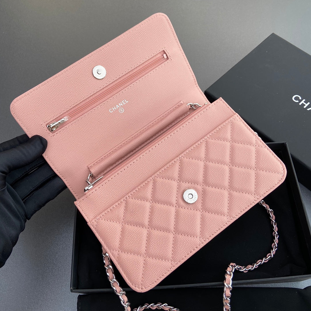 CC WOC 20CM CUIR DE VEAU GRAINÉ ROSE QUINCAILLERIE ARGENTÉE