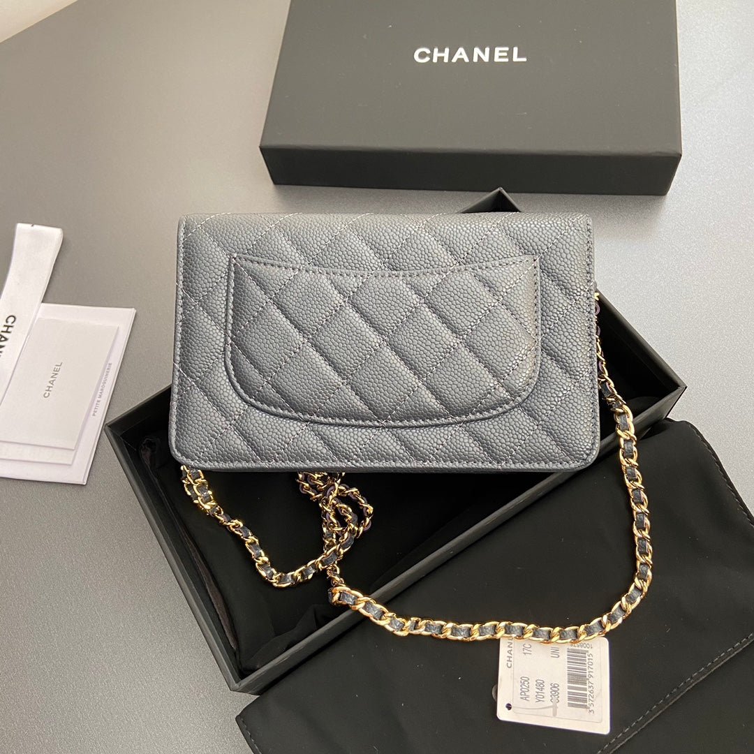CC WOC 20CM CUIR DE VEAU GRAINÉ GRIS FONCÉ QUINCAILLERIE DORÉ