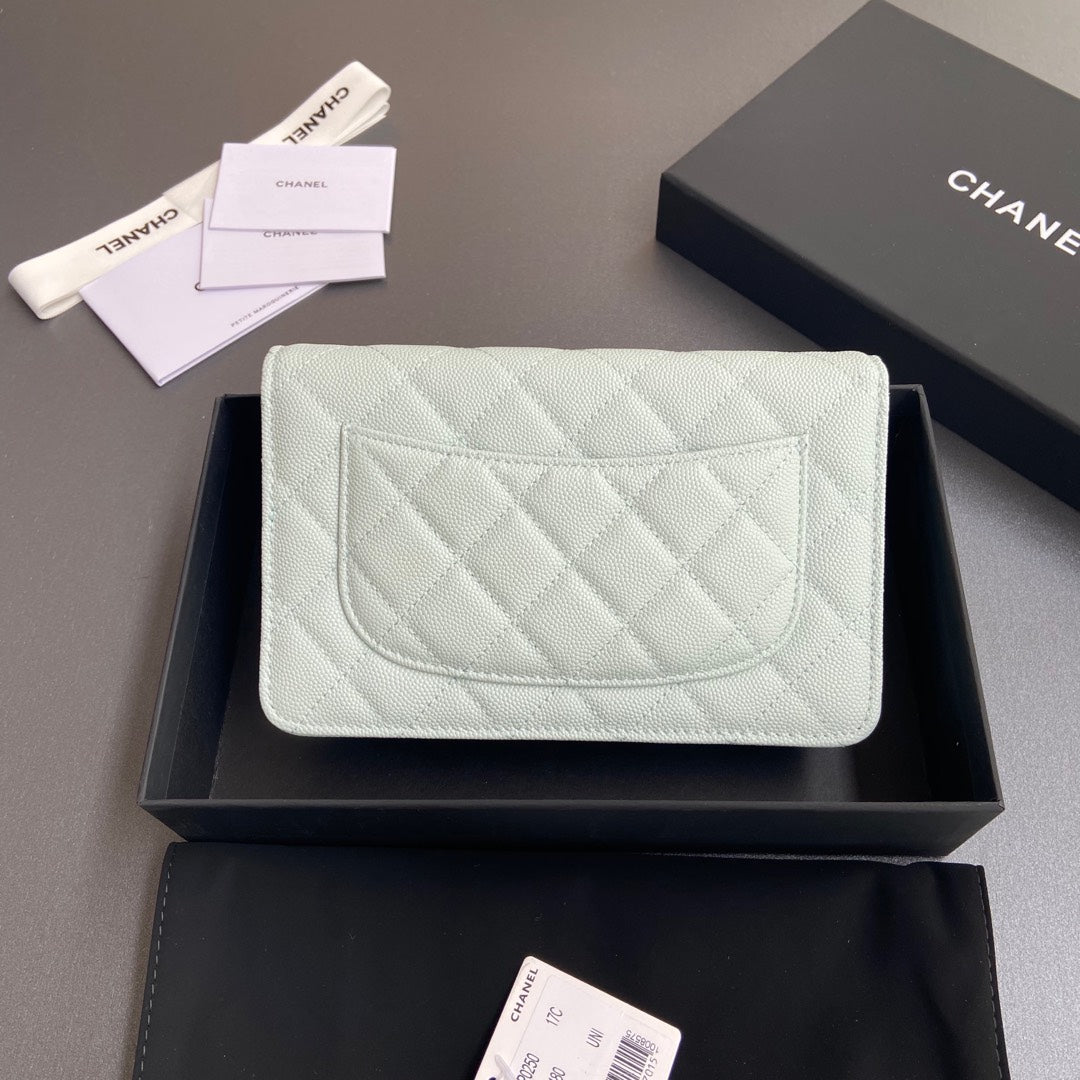 CC WOC 20CM CUIR DE VEAU GRAINÉ BLEU CLAIR QUINCAILLERIE ARGENTÉE