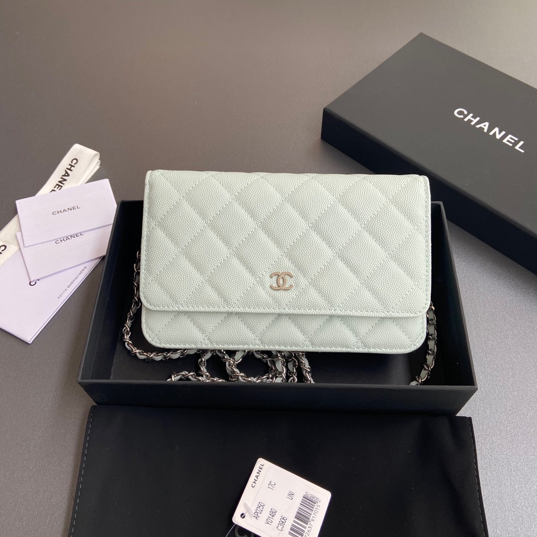 CC WOC 20CM CUIR DE VEAU GRAINÉ BLEU CLAIR QUINCAILLERIE ARGENTÉE
