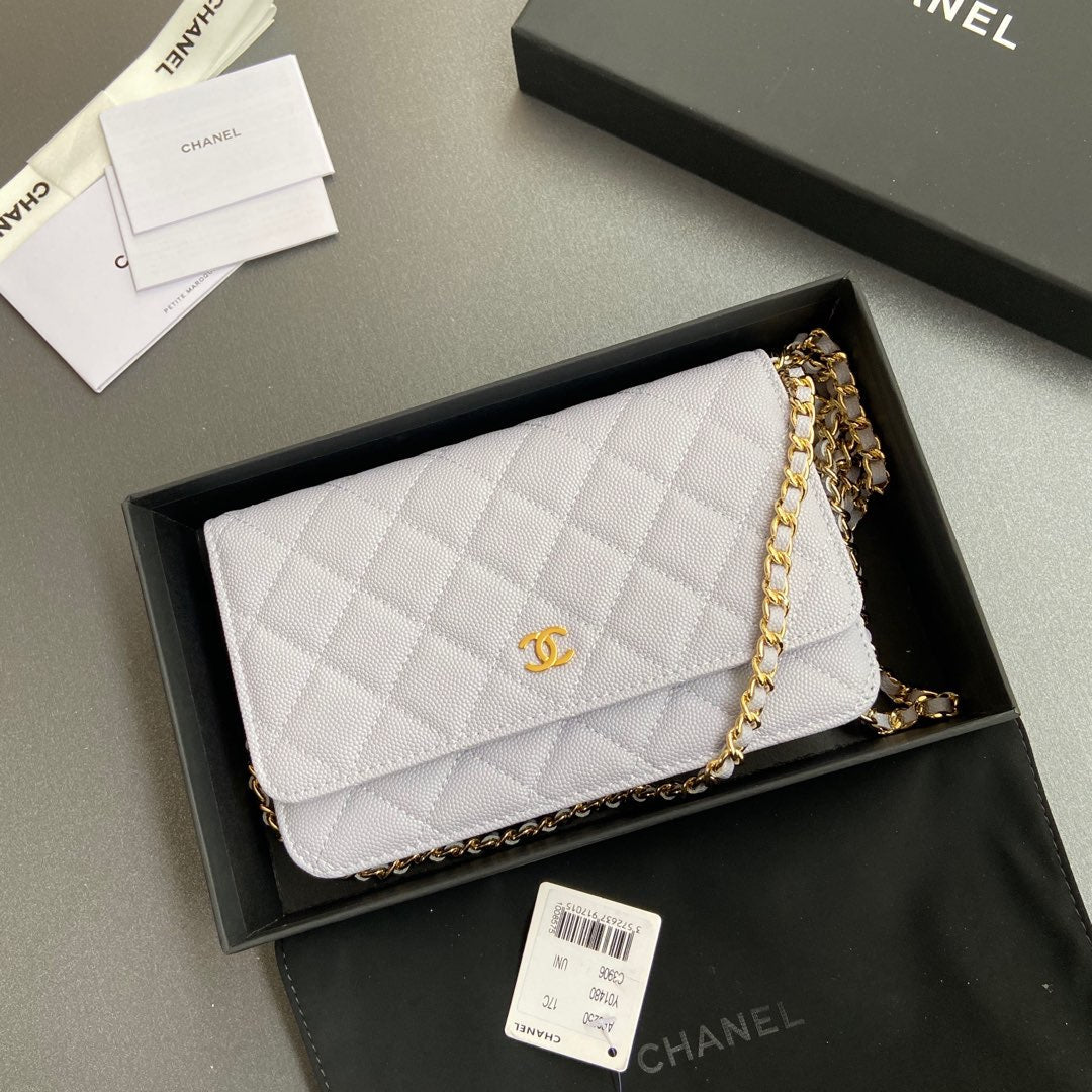 CC WOC 20CM CUIR DE VEAU GRAINÉ BLEU CLAIR QUINCAILLERIE DORÉ