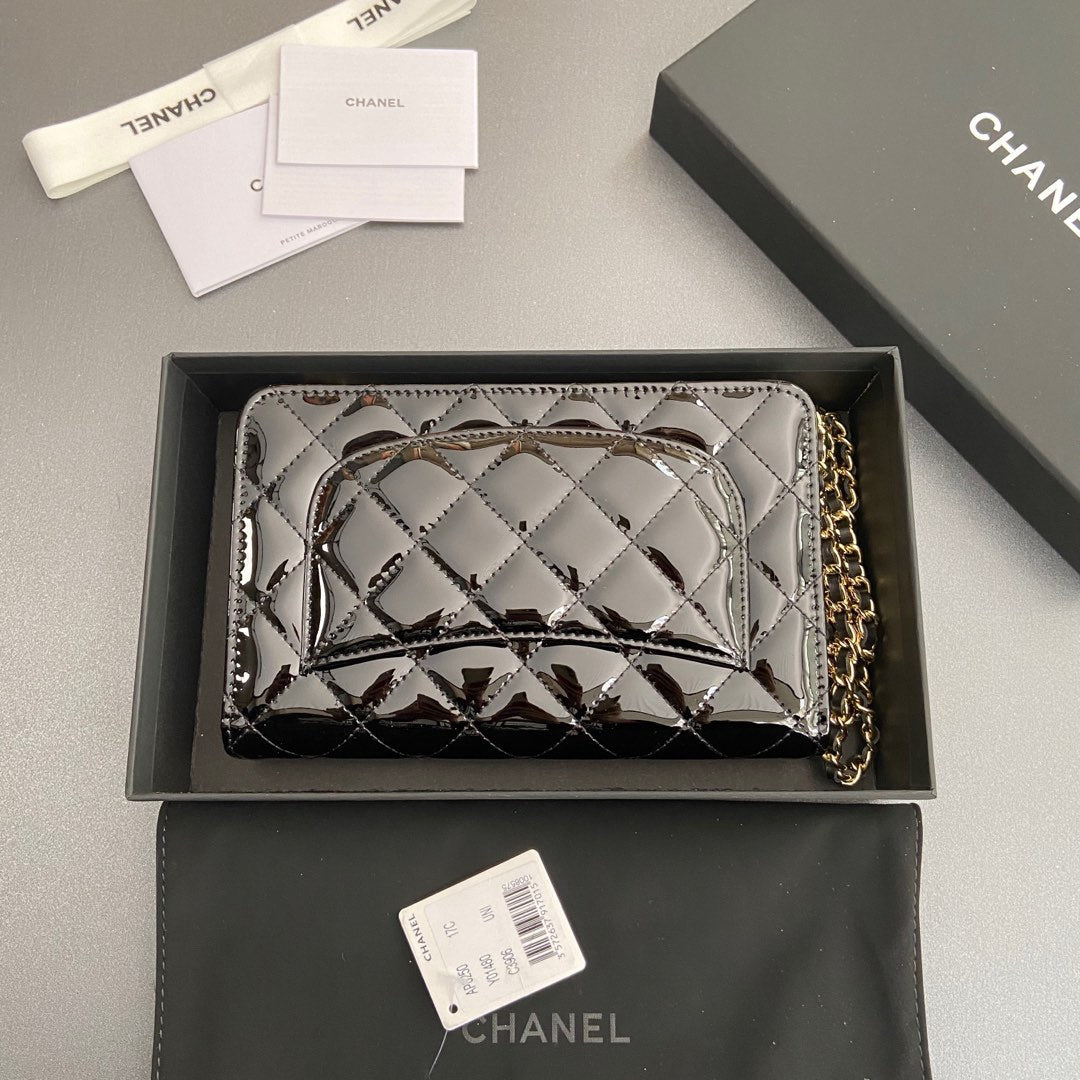 CC WOC 20CM CUIR DE VEAU VERNI NOIR ACIER DORÉ