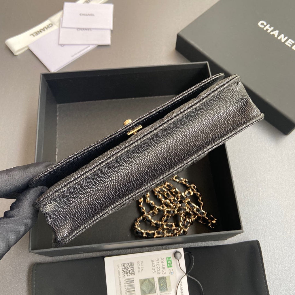 Sac à main CC WOC 20 cm en cuir de veau grainé noir