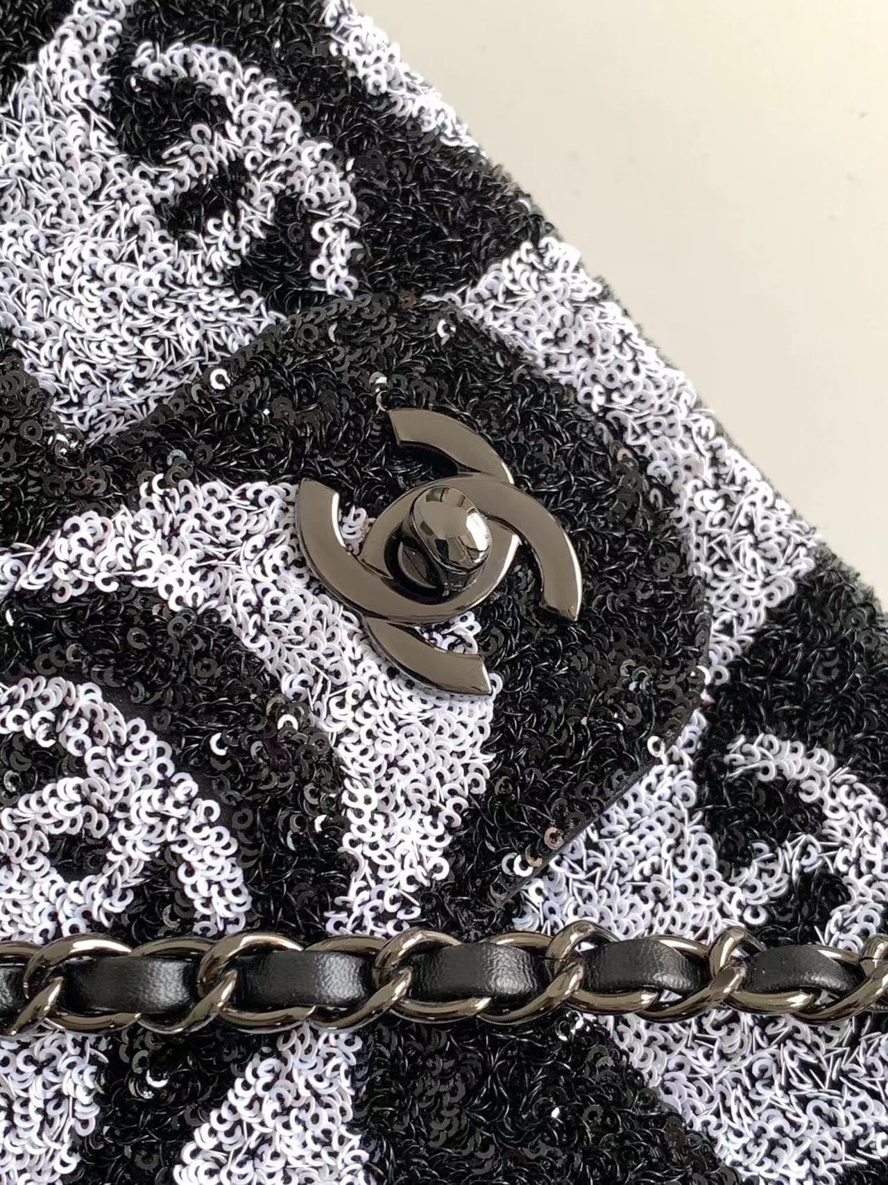 SAC À RABAT MOYEN 25 NOIR GRIS PAILLETTES QUINCAILLERIE ARGENTÉE