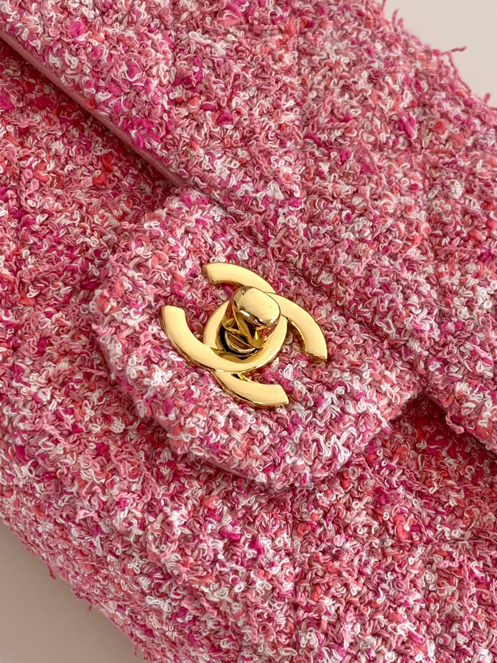 SAC À RABAT MINI 20 TWEED ROSE QUINCAILLERIE ARGENTÉE 