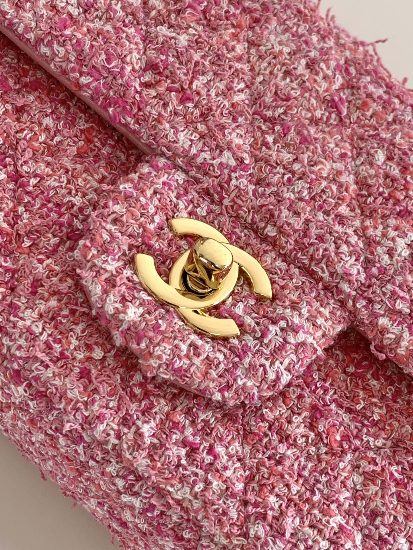SAC À RABAT MINI 20 TWEED ROSE QUINCAILLERIE ARGENTÉE 