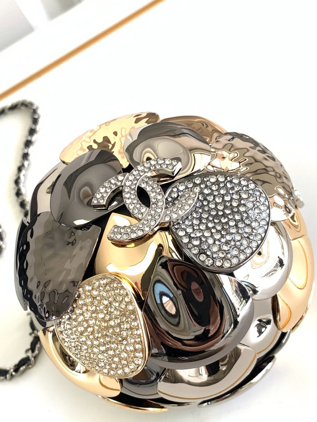 SAC DE SOIRÉE 9 OR ARGENT RUTHÉNIUM MÉTAL AVEC CRISTAL 