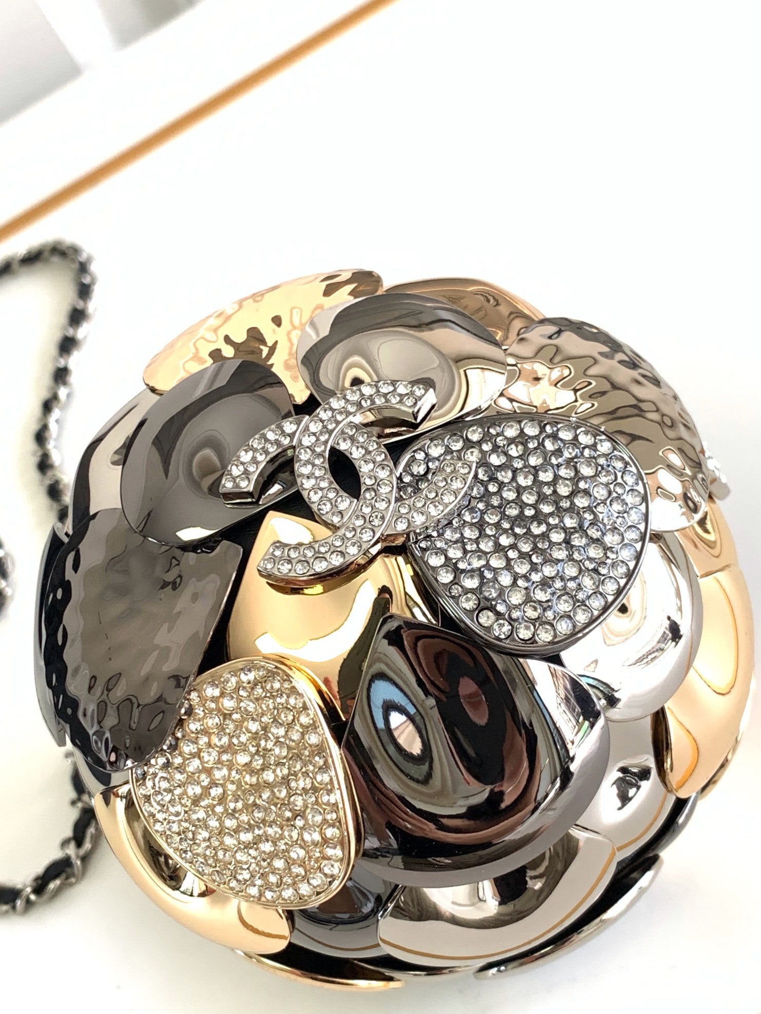 SAC DE SOIRÉE 9 OR ARGENT RUTHÉNIUM MÉTAL AVEC CRISTAL 