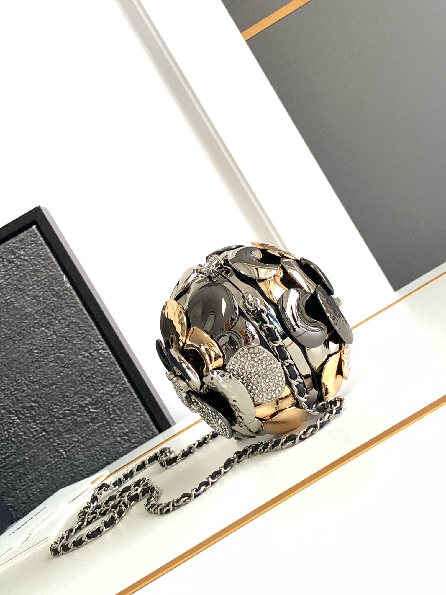 SAC DE SOIRÉE 9 OR ARGENT RUTHÉNIUM MÉTAL AVEC CRISTAL 