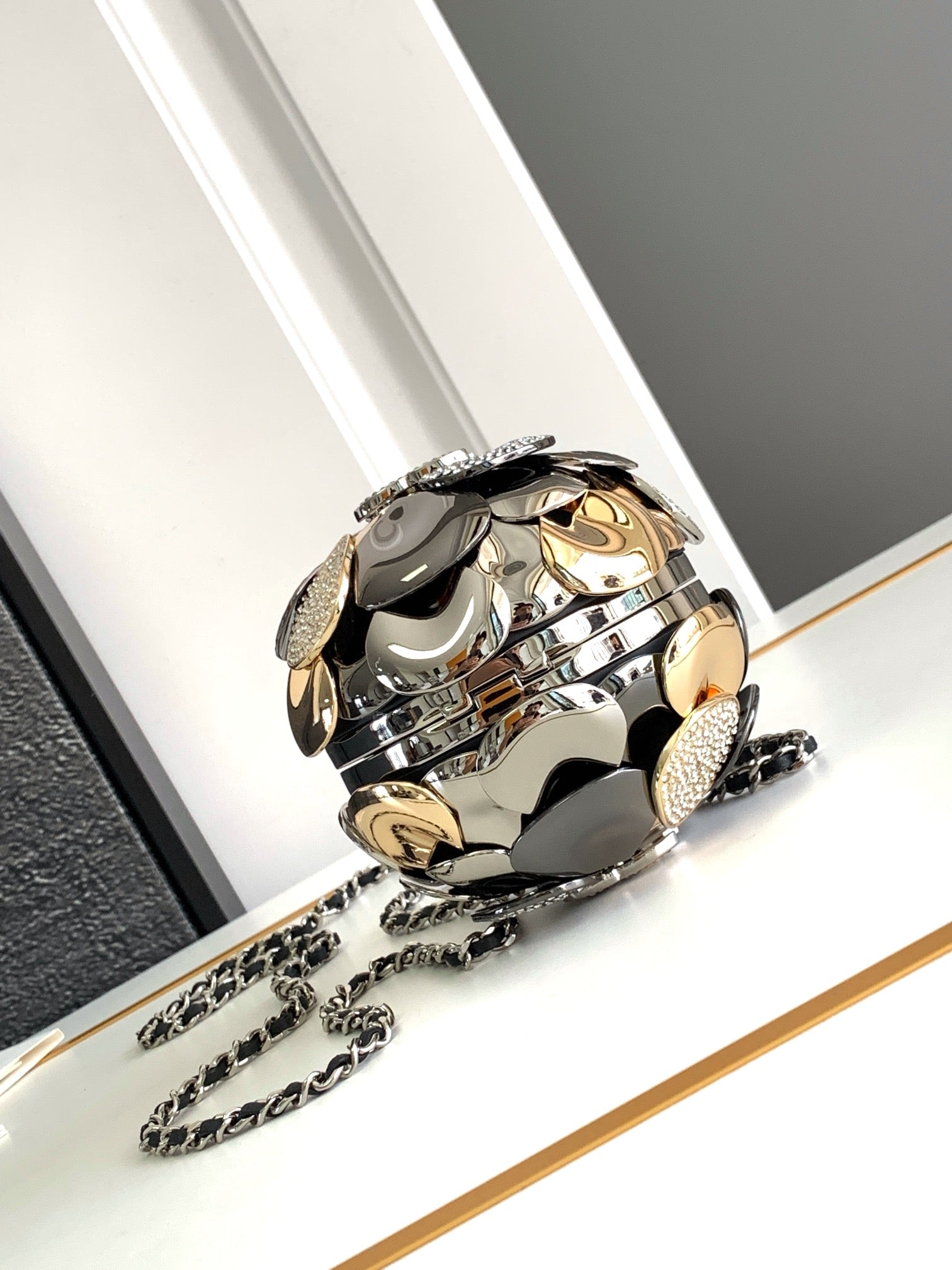 SAC DE SOIRÉE 9 OR ARGENT RUTHÉNIUM MÉTAL AVEC CRISTAL 